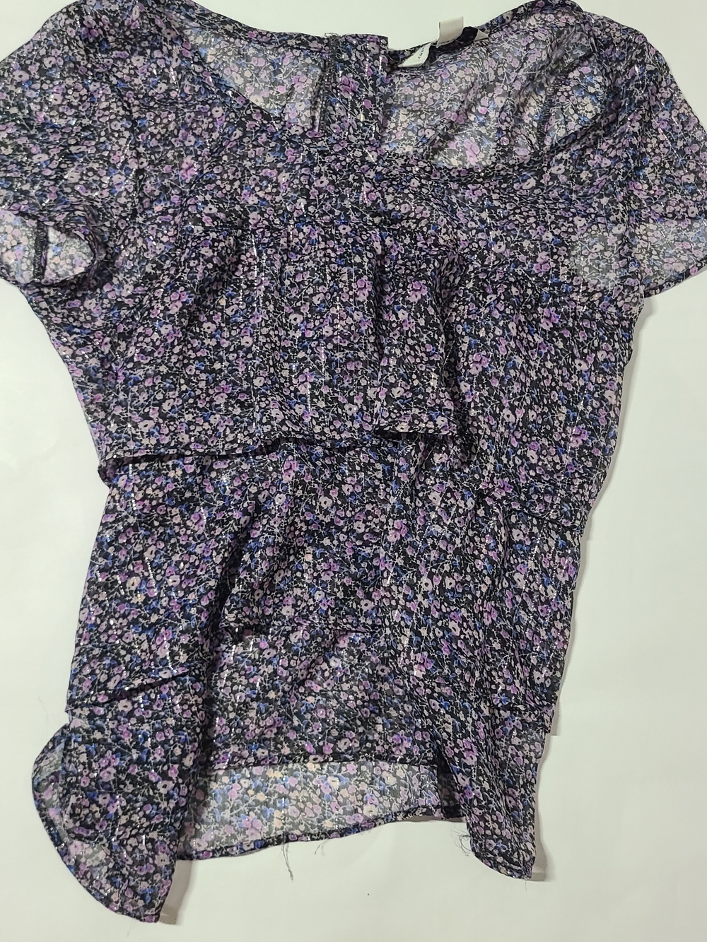 3for15 - Sheer Floral Purple Short Sleeve Blouse
